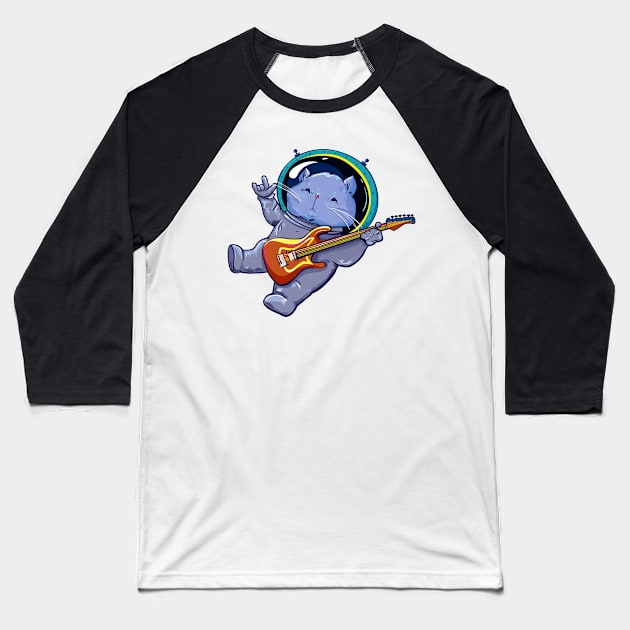 cat space playing guitar Baseball T-Shirt by Mako Design 